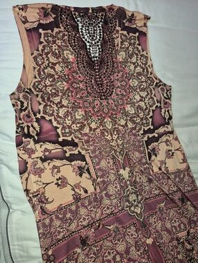 Sleeveless Printed Women’s Dress in Pink and Tan